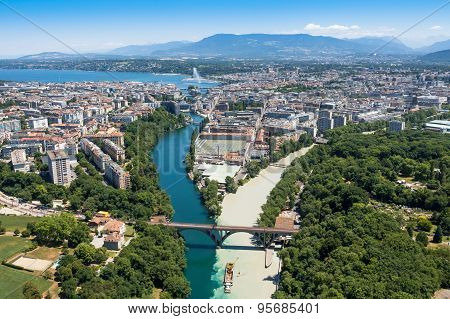 Aerial View Of  Geneva City In Switzerland