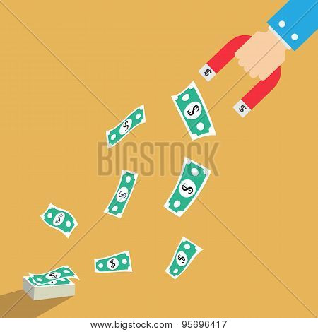 Money dollar Magnet in businessman hand