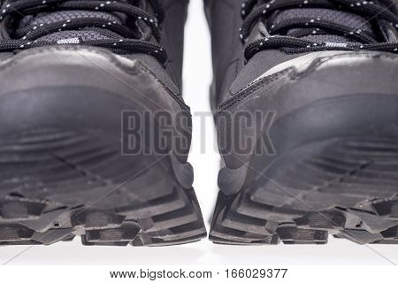 Gray winter shoe with grippy running sole