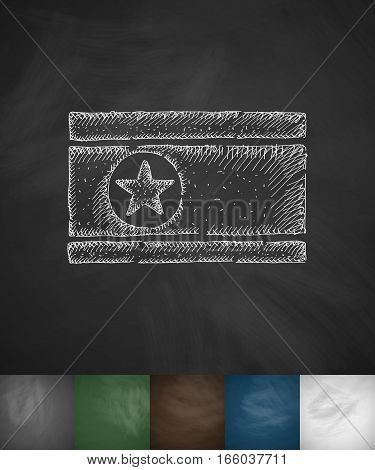 Flag of North Korea icon. Hand drawn vector illustration. Chalkboard Design