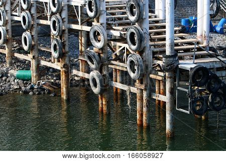 dock on the shore of Lake Kinneret, the water level in the lake dropped by 5 meters
