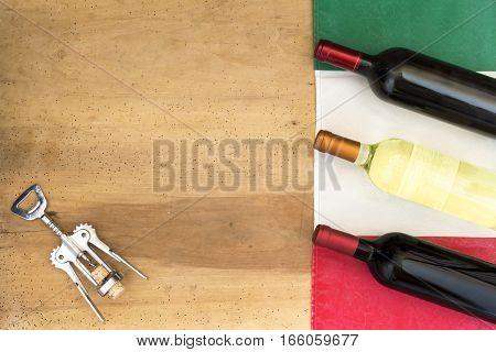 Italian Wine Bottles On Wooden Background