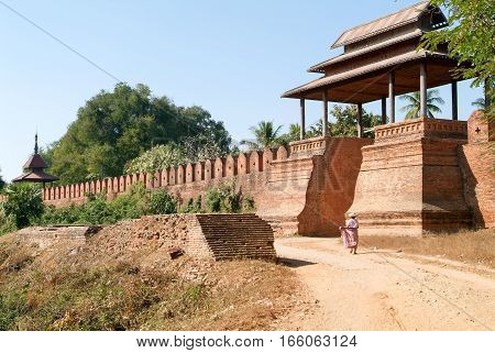 Entrance door of the ancient city of Innwa (Ava) near Mandalay in Myanmar