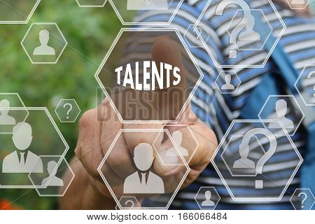 The concept is searching for talented personnel.Farmer businessmann clicked on the search for talented employees, qualified specialists in the field of the newest