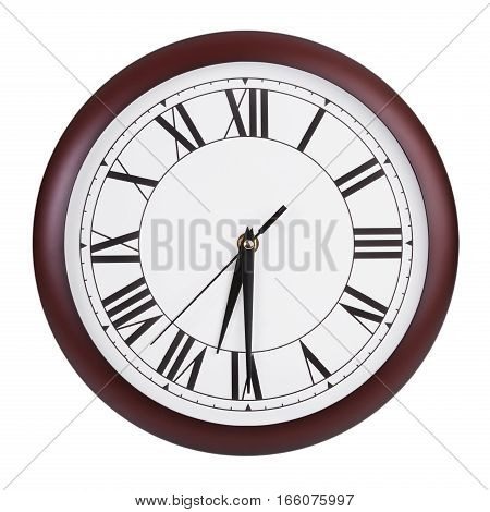 Half past six on a round dial