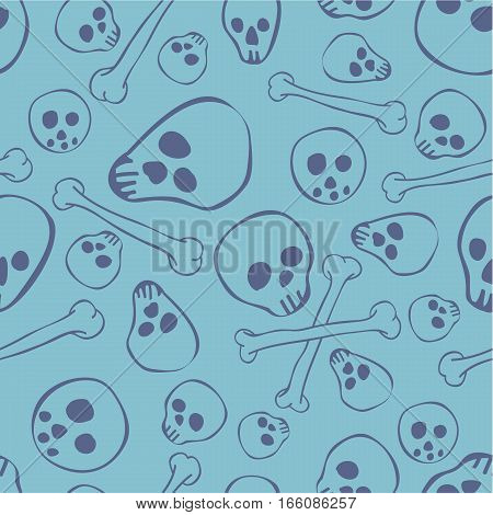 Pattern patter with sculls and bones on blue backgrounds