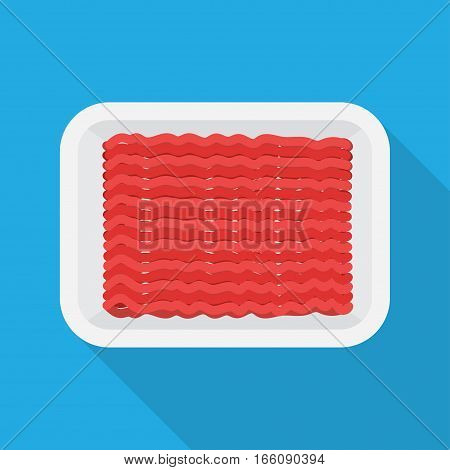 Raw Minced meat in the package. Vector Illustration on the white background.