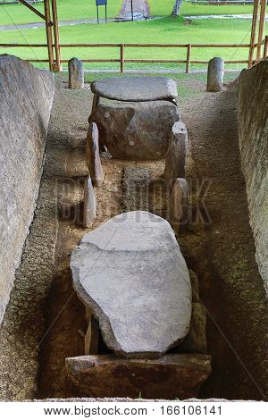 ancient pre-columbian tomb statues in San Agustin Colombia