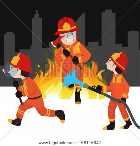 Fireman collection vector illustration cartoon flat collection