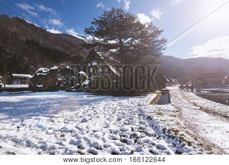 Shirakawago snow village in Gifu Japan on Winter