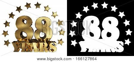 Golden digit eighty eight and the word of the year decorated with stars. 3D illustration