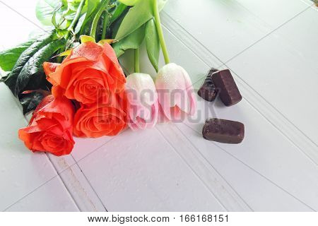 Three Tulips On A White Background