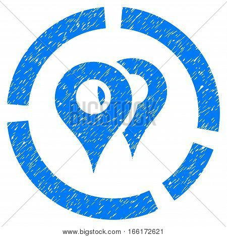 Geo Diagram grainy textured icon for overlay watermark stamps. Flat symbol with scratched texture. Dotted vector blue ink rubber seal stamp with grunge design on a white background.