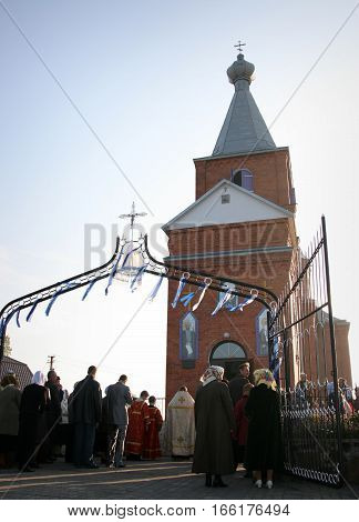 LUTSK UKRAINE - 14 OCTOBER 2008: Slavonic Religious celebration Pokrov in new ukrainian orthodox church