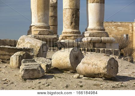 The ruins of the ancient citadel in Amman, Jordan