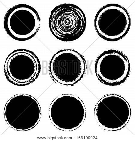 Grunge circles round painted shapes. Vector design element