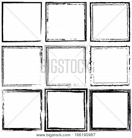 Vector set of black frames. Grunge style design