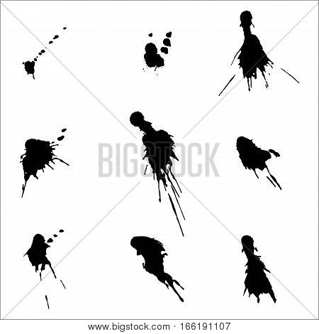 Vector set of ink splashes and ink blots. Grunge style design