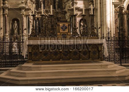 Poitiers France - September 12 2016: Interior of the church of St Peter in Poitiers France