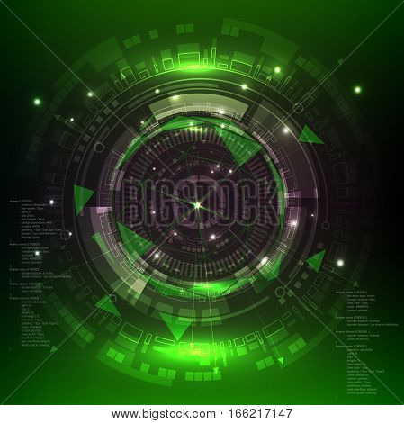 Technology digital background, green sci fi scientific design tech innovation concept background. Vector illustration.