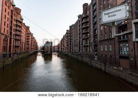 View Of The Speicherstadt, Also Called Hafen City,  In Hamburg, Germany