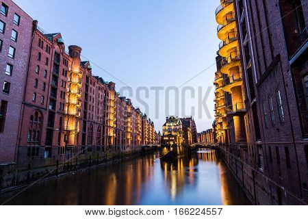 View Of The Speicherstadt, Also Called Hafen City,  In Hamburg, Germany