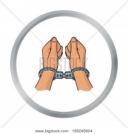 Hands in handcuffs icon in cartoon style isolated on white background. Crime symbol vector illustration. - stock vector