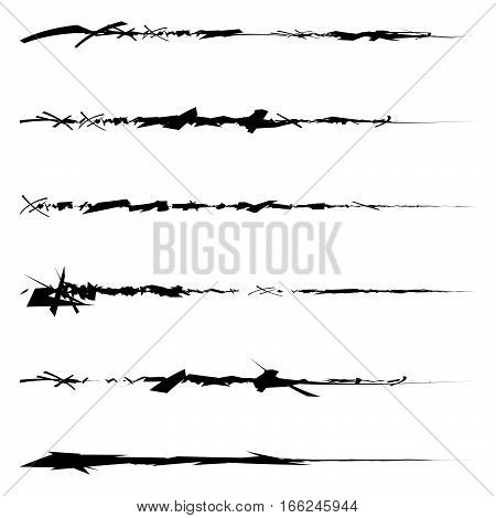 Set Of Textured, Rough And Grungy Elements Isolated On White. Elements With Scratchy, Sketchy, Damag