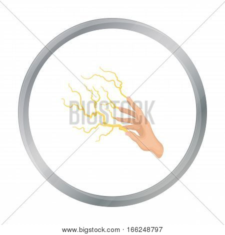 Lightning spell icon in cartoon style isolated on white background. Black and white magic symbol vector illustration. - stock vector