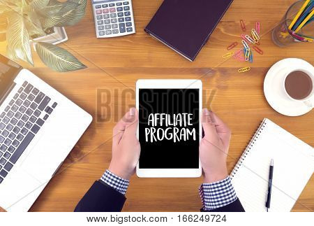 Affiliate Program Thoughtful Male Person Looking To The Digital Tablet Screen, Laptop Screen,silhoue