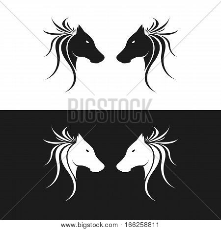 Twin or Two Horse Silhouette Logo. Isolated.