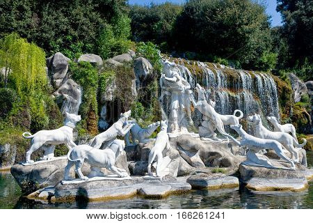 Caserta Italy - March 9, 2008: The marble group of a fountain in the park of the Royal Palace