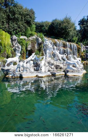 Caserta Italy - March 9, 2008: The marble group of a fountain in the park of the Royal Palace