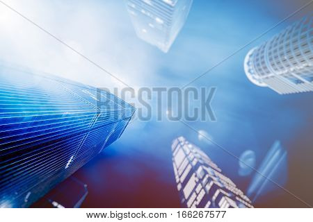 Low Angle View Of Modern Buildings with skyline in ShenzhenChina.