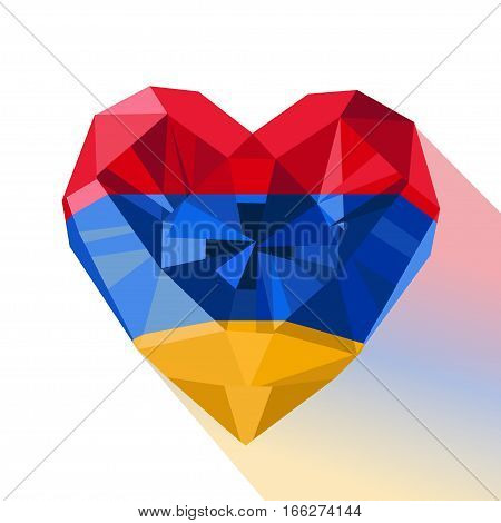 Vector crystal gem jewelry Armenian heart with the flag of the Republic of Armenia. Flat style logo symbol of love Armenia. Independence Day 21 September. Genocide Remembrance Day 24 April.