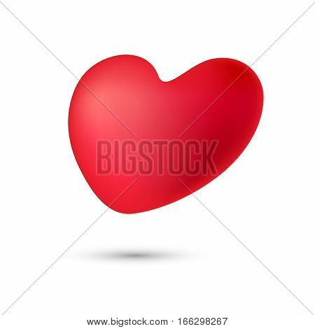 Red heart dynamic with shadow on white background. Isolated. Valentine's Day. March 8. Romantic symbol.