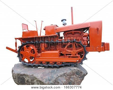Abstract Red Old Tractor Isolated Over White