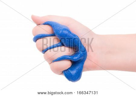Games mucus in child's hands on a white background