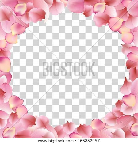 Texture from rose sakura and lotus petals. Background with round place for text. Frame pattern eps10 floral template