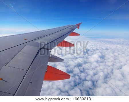 London, UK, March 15, 2014 : EasyJet jet aeroplane flying above the clouds in mid air on it's way to a holiday destination