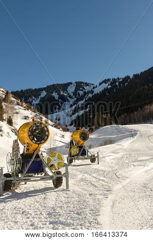 Snow Cannons Along The Route To The Ski Resort