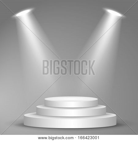 Illuminated Festive Stage Podium Scene with Red Carpet for Award Ceremony