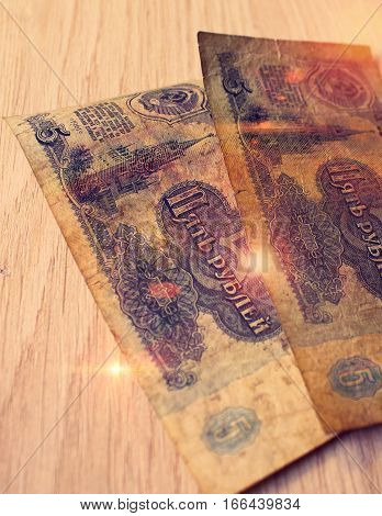 Old money Russia USSR 5 rubles. Concept art. instagrama effect
