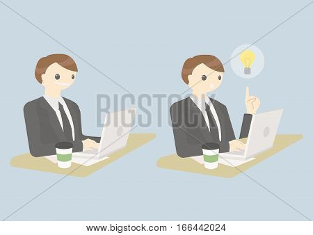 vector illustration businessman working at a computer in the office