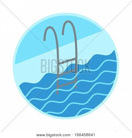 Swimming pool ladder icon. Stock vector illustration for fitness resort logo with handrail and water waves.
