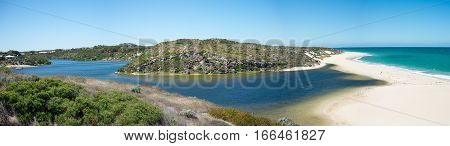 Panorama of the Moore river entering Atlantic ocean in Western Australia