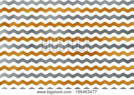 Golden And Silver Wavy Striped Background.