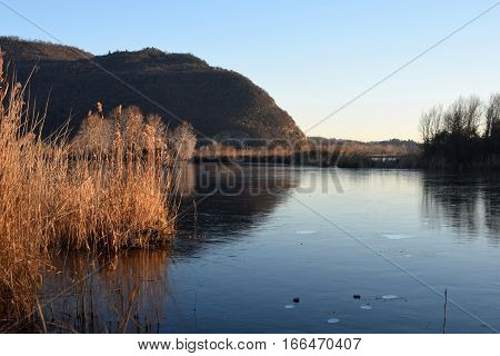The rare phenomenon of the frozen bogs of Lake Iseo - Brescia - Lombardy - Italy
