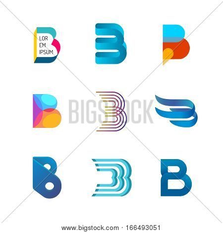 Letter B logo set. Color icon templates design. Set of colorful B letter symbols.