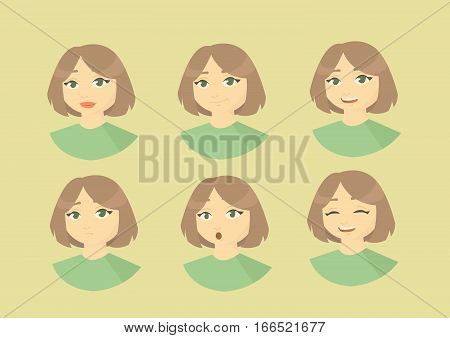 Set woman's emotions. Facial expression. Vector illustration